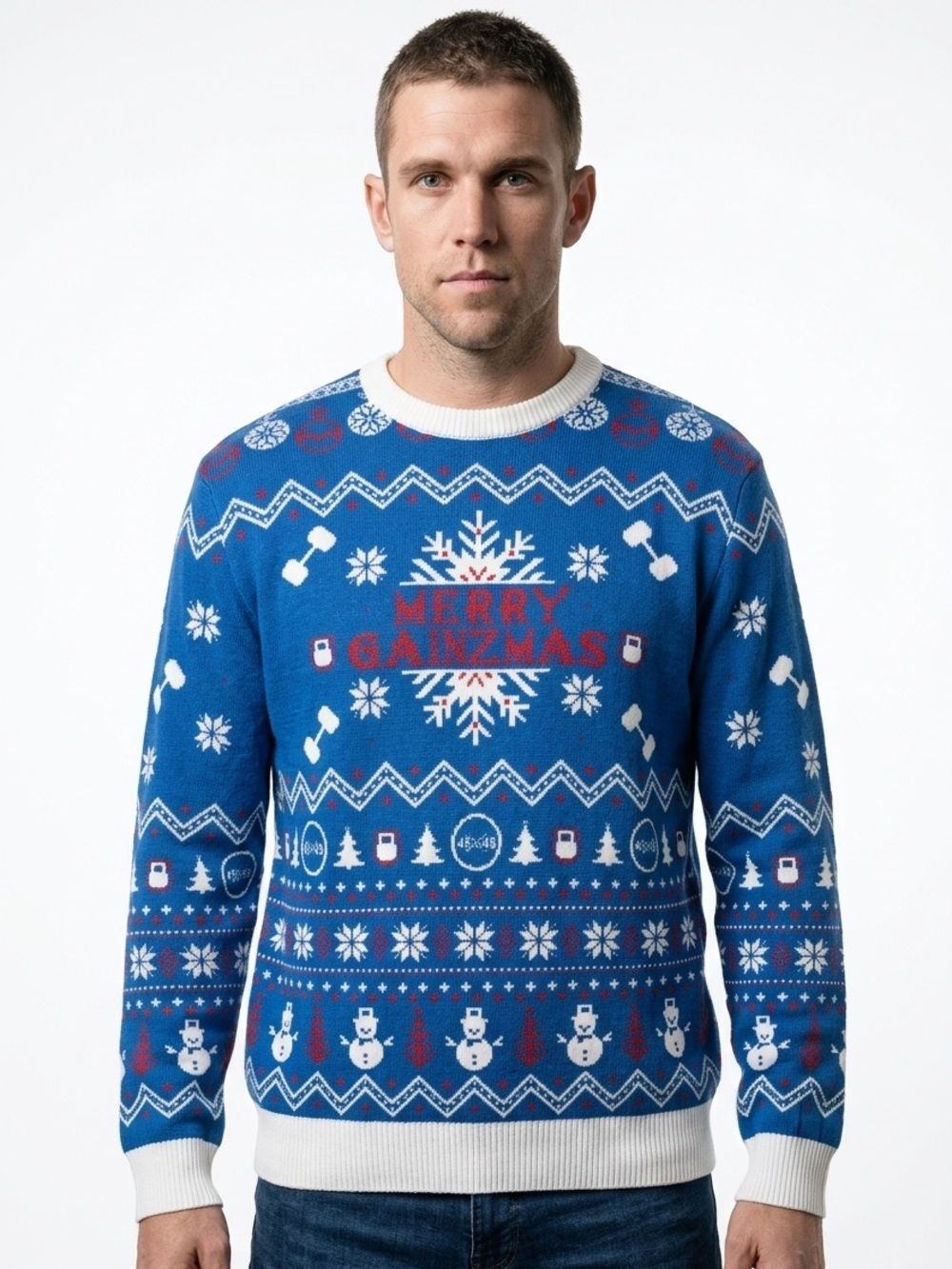 UGLY CHRISTMAS SWEATER | Merry Gainzmas Weightlifting Bodybuilding Men’s Size XL